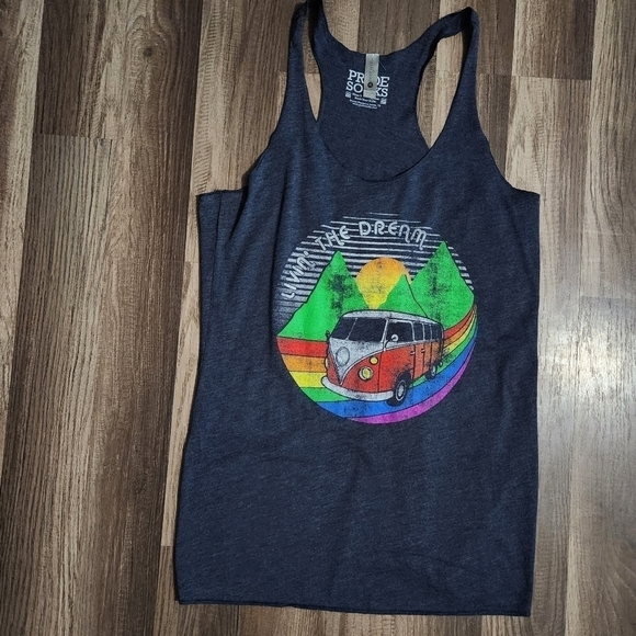 LIVIN the Dream Dark Gray Graphic Tank Top  size Medium. RAINBOW Pride - Picture 1 of 3